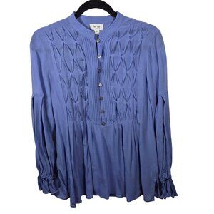 Per Se Carlisle Top Womens 4 Blue 100% Silk Blouse Chiffon Pleated Long Sleeve
